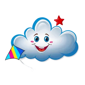 Cartoon Cloud With Kite PNG 05252024