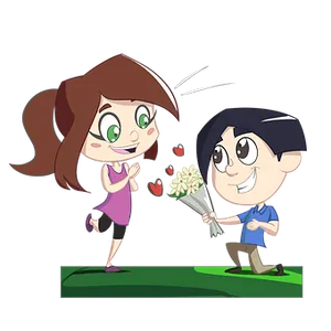 Cartoon Couple Flower Gift PNG image