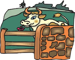 Cartoon Cow Over Fence PNG image