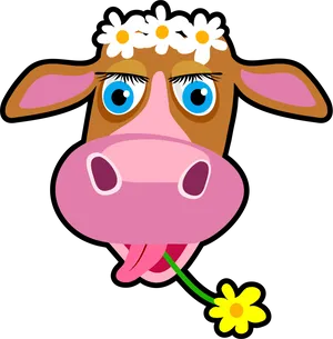 Cartoon Cow With Daisy Flower PNG image