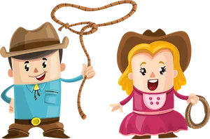 Cartoon Cowboy Couple Illustration