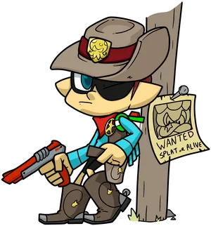 Cartoon Cowboy Squid Kid Wanted Poster PNG image