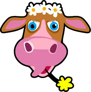 Cartoon Cowwith Daisy Flowers PNG image