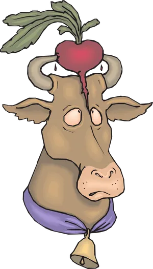 Cartoon Cowwith Radish Hat PNG image