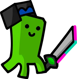 Cartoon Creeperwith Sword.png PNG image