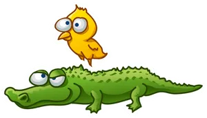 Cartoon Crocodileand Bird Friends PNG