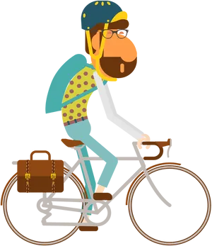 Cartoon Cyclistwith Helmetand Bag