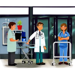 Cartoon Doctor In Hospital PNG Iea PNG
