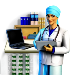 Cartoon Doctor With Laptop PNG 57 PNG