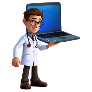 Cartoon Doctor With Laptop PNG Wef33 PNG