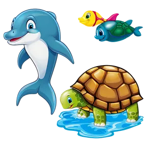 Cartoon Dolphin And Turtle Png 41 PNG image