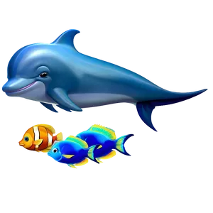 Cartoon Dolphin With Fish Friends Png 15 PNG image