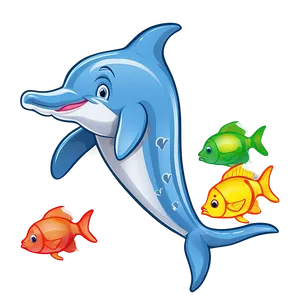 Cartoon Dolphin With Fish Friends Png Wdy PNG image