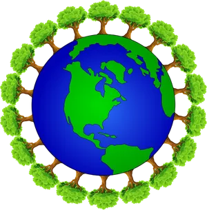 Cartoon Earthwith Trees Circle PNG
