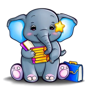 Cartoon Elephant With Book PNG Scg35 PNG
