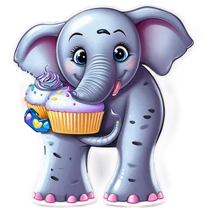 Cartoon Elephant With Cupcake PNG 06272024