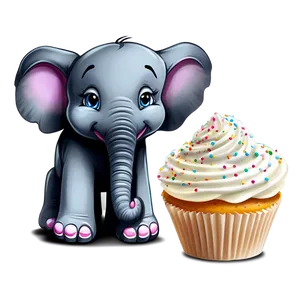 Cartoon Elephant With Cupcake PNG 16 PNG