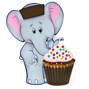 Cartoon Elephant With Cupcake PNG Qfo74 PNG