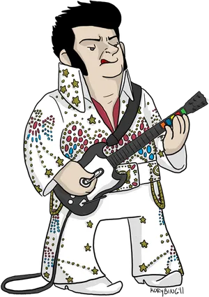 Cartoon Elvis Playing Guitar PNG image
