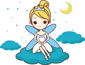 Cartoon Fairy Moonlit Night PNG image