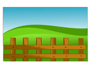 Cartoon Farm Fence Green Hills Background PNG image