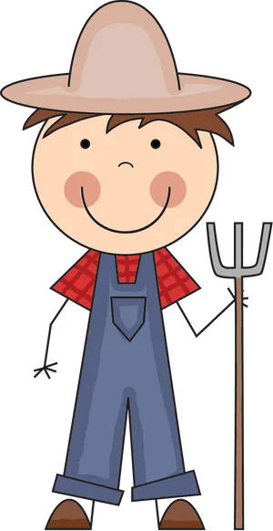 Cartoon Farmerwith Pitchfork PNG image