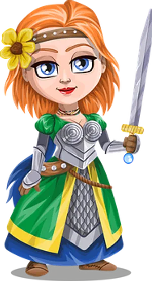 Cartoon Female Knightwith Sword PNG image