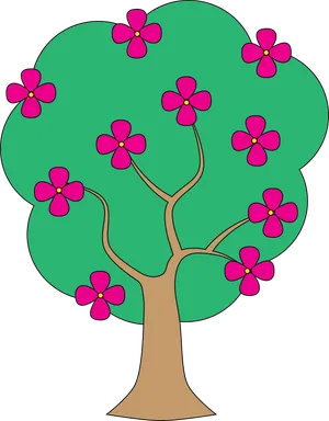Cartoon Flowering Tree Vector PNG image