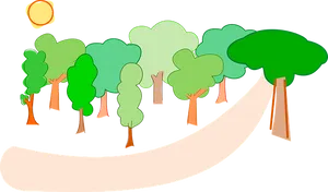 Cartoon Forest Pathway Sunrise