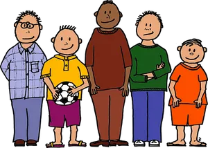 Cartoon Friends Holding Soccer Ball PNG image