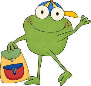 Cartoon Frog With Backpack.png PNG image