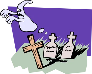 Cartoon Ghost Haunting Graveyard
