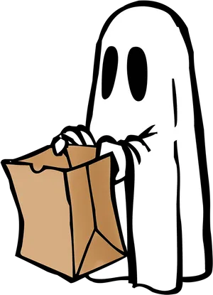 Cartoon Ghost Holding Paper Bag PNG image
