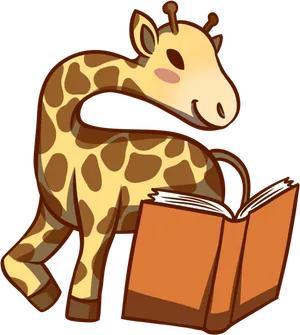 Cartoon Giraffe Reading Book.png PNG image