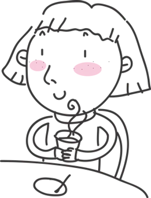 Cartoon Girl Enjoying Hot Drink