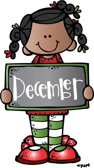 Cartoon Girl Holding December Sign PNG image