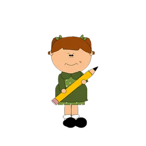 Cartoon Girl Holding Pencil