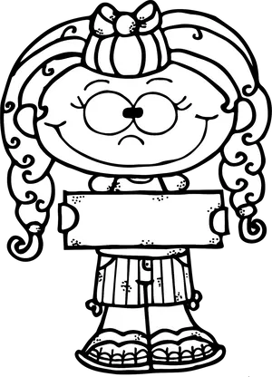 Cartoon Girl Holding Sign Black And White PNG image