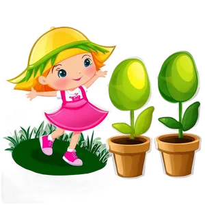 Cartoon Girl In Garden PNG 48 PNG