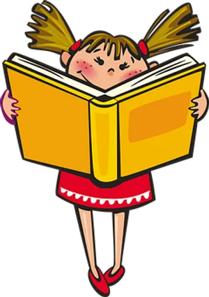 Cartoon Girl Reading Book