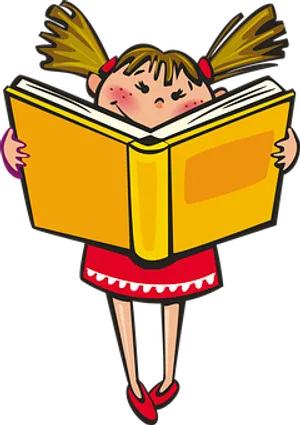 Cartoon Girl Reading Book PNG image