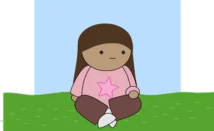 Cartoon Girl Sitting On Grass