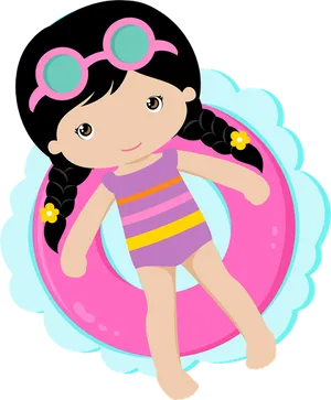 Cartoon Girl Swimming Ring Illustration PNG image