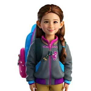 Cartoon Girl With Backpack PNG Nol PNG