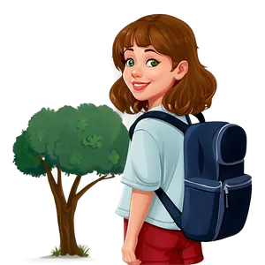 Cartoon Girl With Backpack PNG Scd
