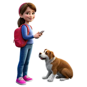 Cartoon Girl With Pets Png Ihm70 PNG image