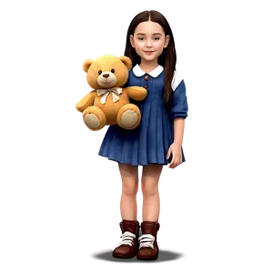 Cartoon Girl With Teddy Bear PNG Lst56 PNG
