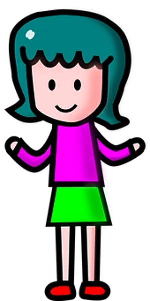 Cartoon Girlin Colorful Outfit