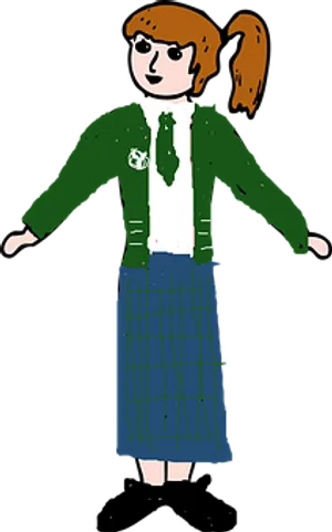 Cartoon Girlin Green Jacketand Plaid Skirt