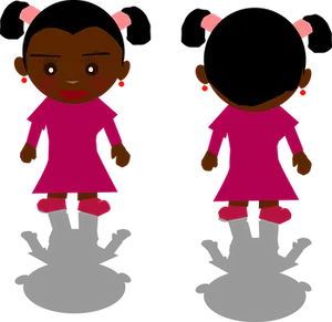 Cartoon Girlin Pink Dress Frontand Back View